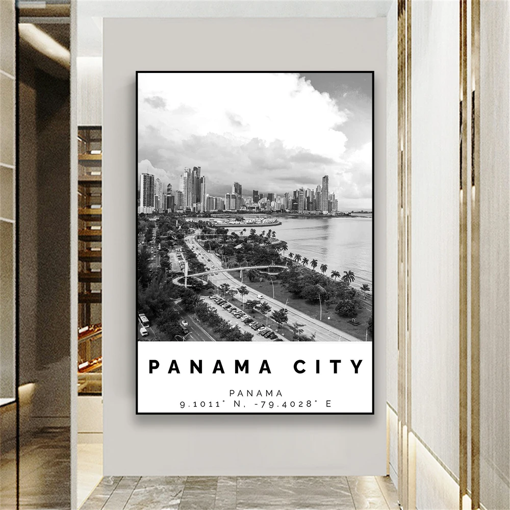

Panama City Print Black and White Poster Panama City Wall Art Travel Canvas Painting Minimalist Home Decor City Prints Picture