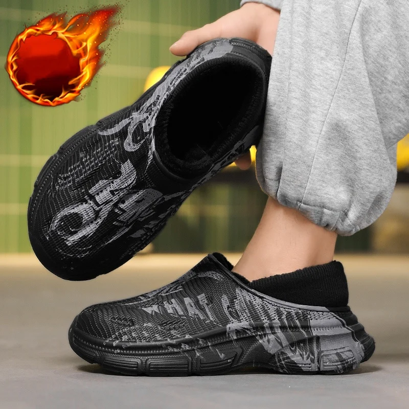 شبشب قطني للرجال، نمط جديد للخريف والشتاء، نعل داخلي سميك، مبطن بالصوف، دافئ، غير قابل للانزلاق، مقاوم للماء، حذاء قطني مغلق من الأمام #4