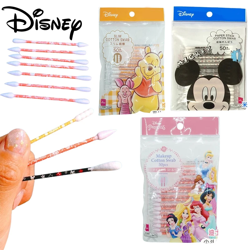 

50pcs Disney Mickey Disposable Double Head Cotton Swab Women Makeup Cotton Buds Sticks Nose Ears Cleaning Health Care Tools Gift