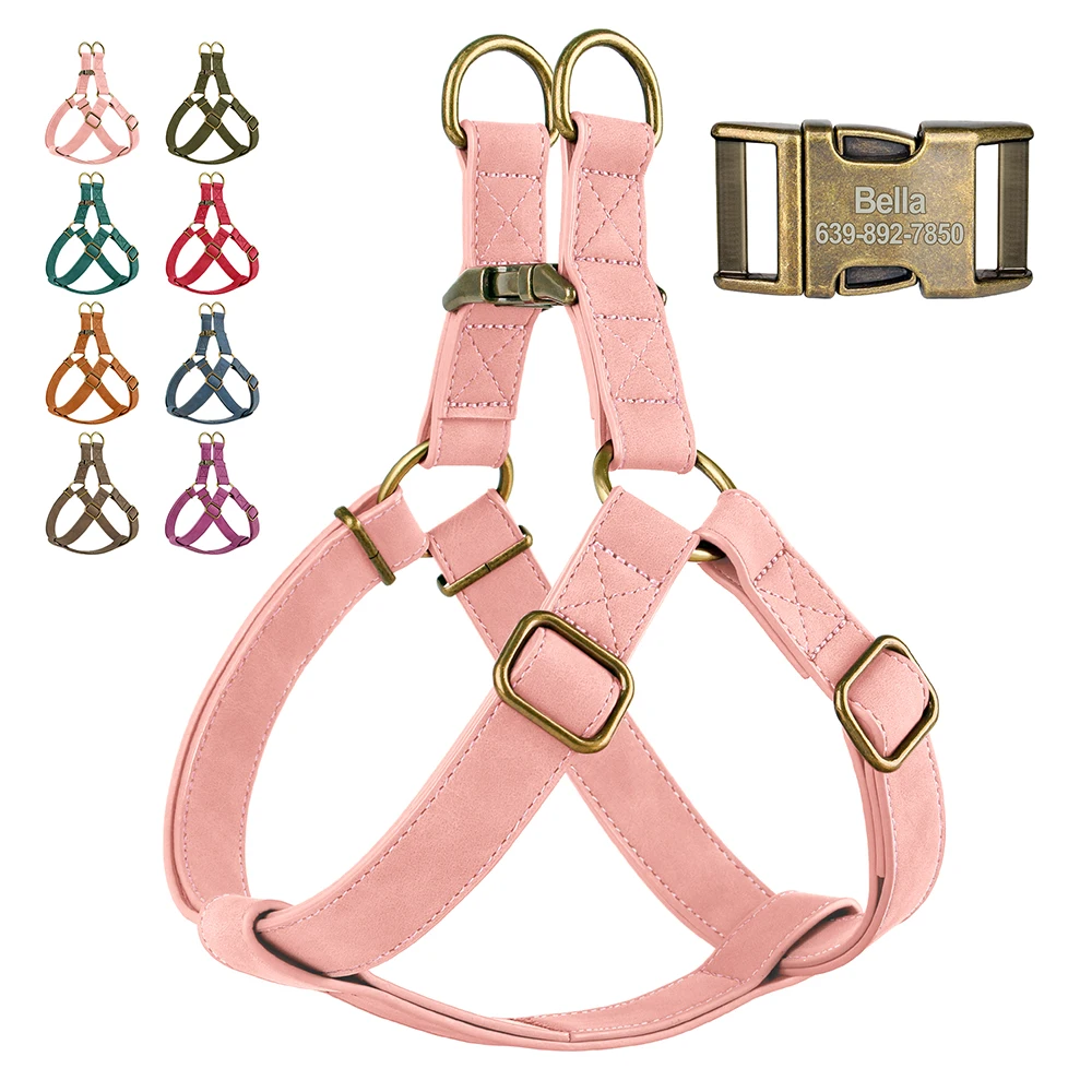 Arnés para perros personalizado, chaleco con arnés de cuero antipérdida para perros, grabado gratis para perros pequeños, medianos y grandes, Pitbull Pug Walking