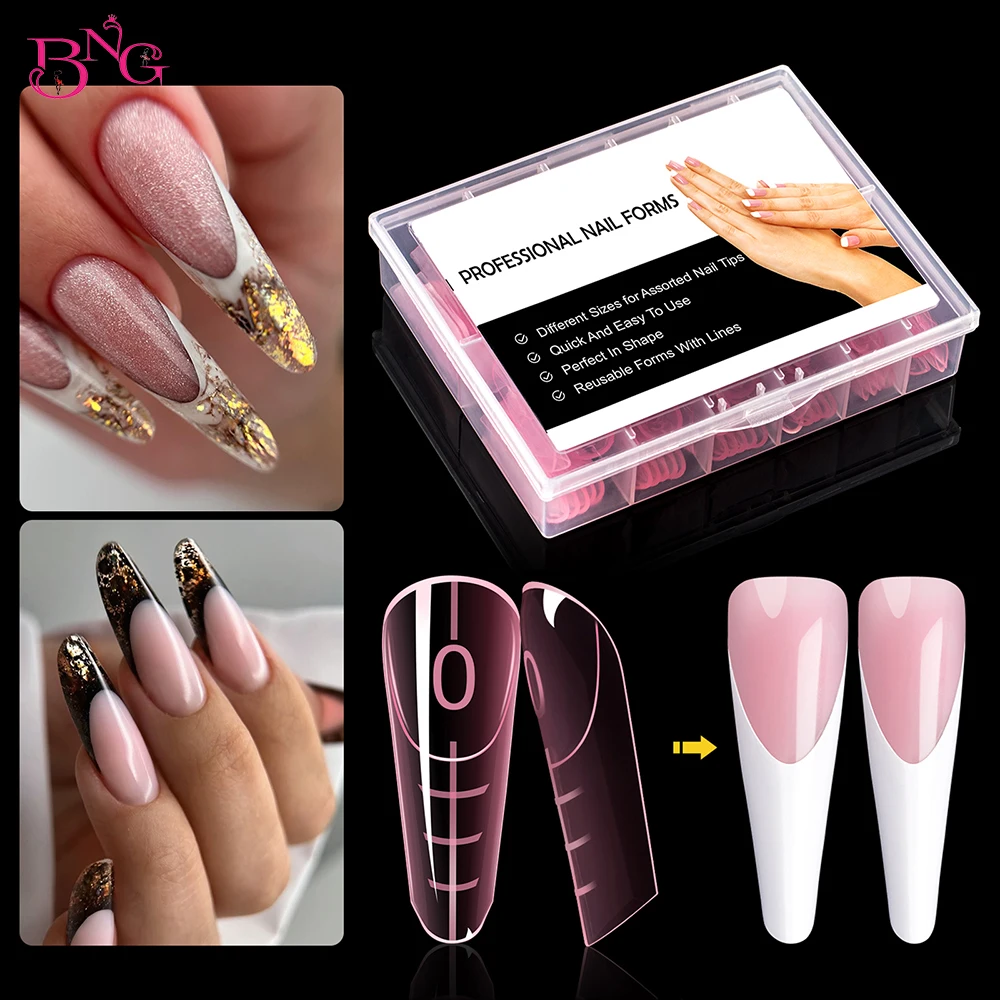 

BNG 120Pcs French Nail Dual Form for Poly Extension Gel Nail Molds with Large Number Markings for French Manicure Short Nail Bed