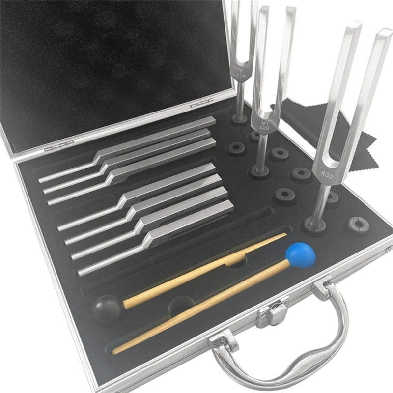 ●10 PCS Tuning Fork Set , Tuning Forks for Healing Chakra Sound Therapy Keep Body Silver