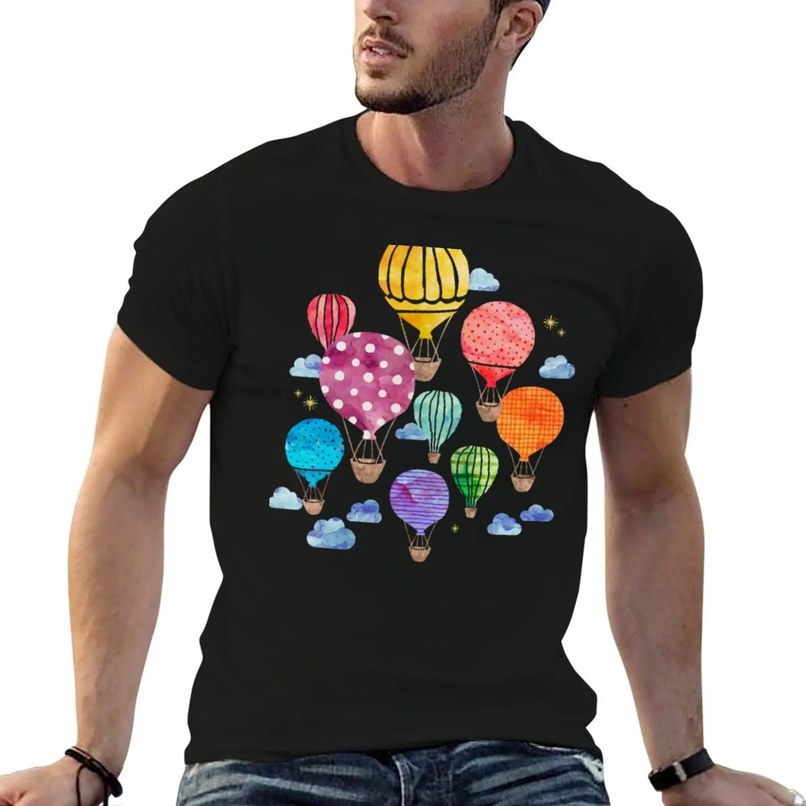 Hot Air Balloon Night T-Shirt Big Size Simple T-Shirt