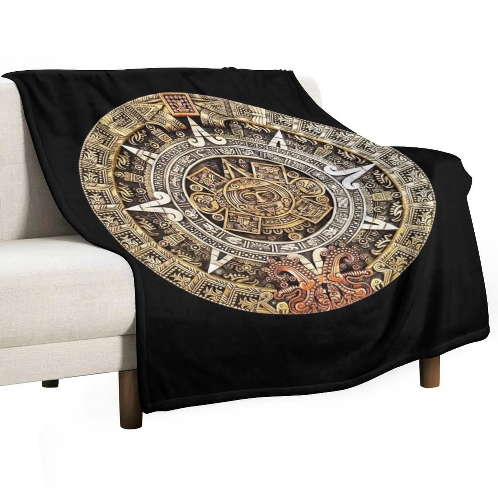 Stone Aztec Calendar Throw Blanket Hairys warm winter Single halloween Bed linens heavy to sleep Blankets