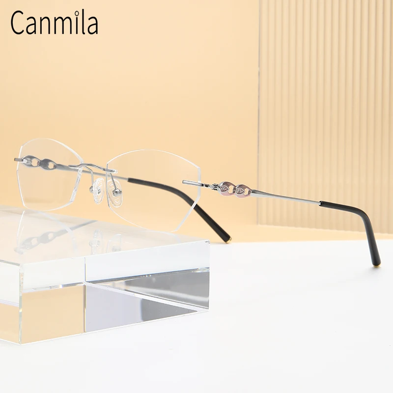 

Rimless Pure Titanium Glasses Frame Women Frameless Prescription Eyeglass Ultralight Retro Classic Oval Irregular Eyewear TC016