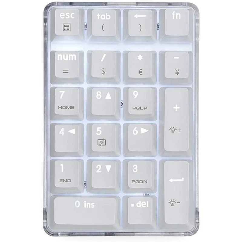 

Mechanical Numeric Keypad Brown Switch Wired Gaming Keypad Crystal Case White Backlit 21 Keys Mini Numpad Keypad