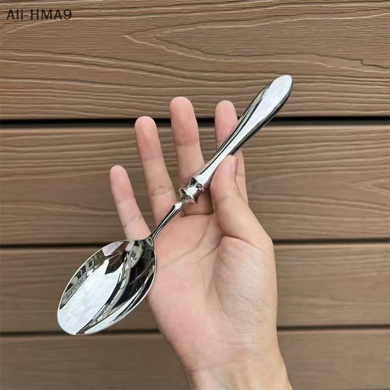 الفولاذ المقاوم للصدأ ملعقة مستديرة صافي الأحمر الذهبي عشاء مقبض طويل اثارة ملاعق الحلوى لأدوات اكسسوارات المطبخ #4