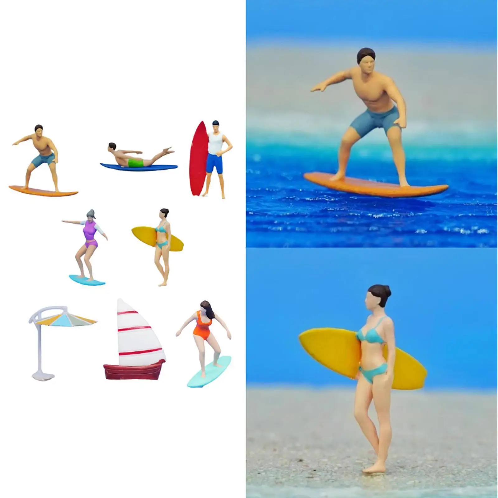 

1:64 Scale Miniature Surfing Figure Miniature Scene Figurine Micro Landscape Decor Dioramas