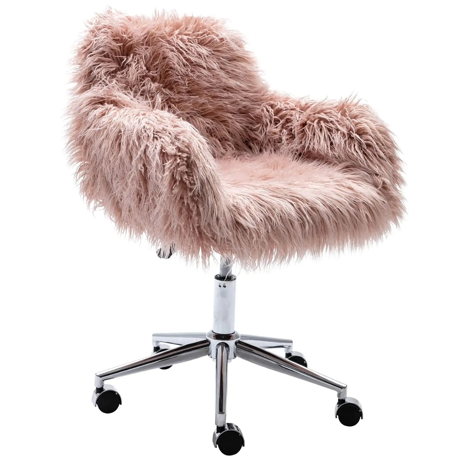 

Fluffy Office Desk Chair, Faux Fur Modern Swivel Armchair with Wheels, Soft Comfy Fuzzy Elegant Accent Makeup Vanity Chairs for