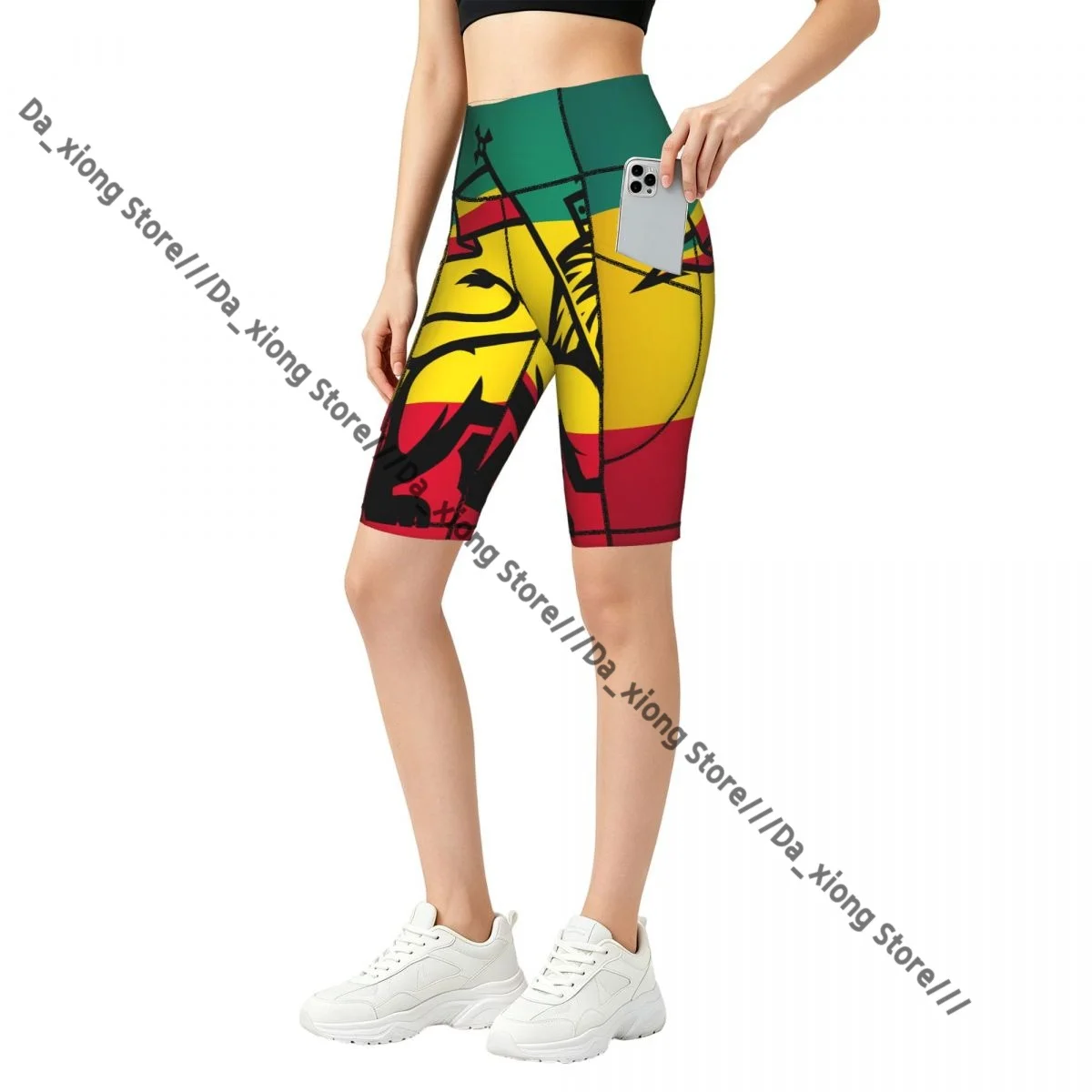 Women High Waist Yoga Shorts Lion A Rastafari Flag Jungle Reggae Stretch Hip Lifting Quick Dry Fitness Sports Shorts