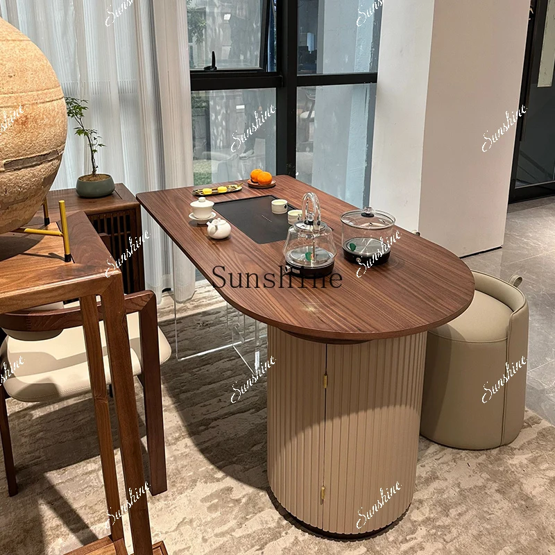 

New Chinese minimalist black walnut tea table and chair combination living room balcony household kung fu FT