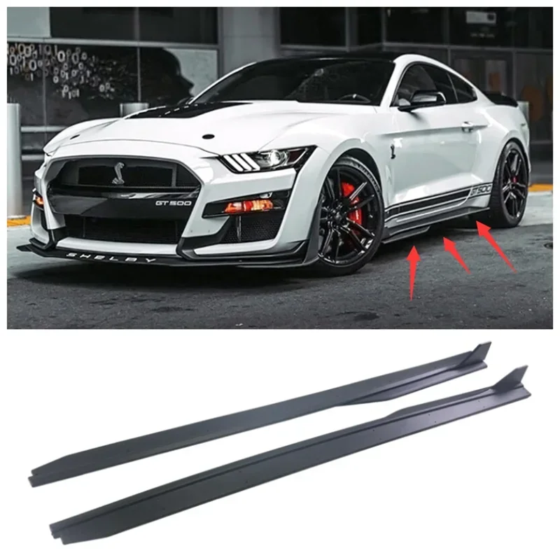 ABS Matte Black Side Skirt Spoiler Kit Lip Bumper Cover Body Kit For Ford Mustang GT500 2018 2019 2020 2021 2022