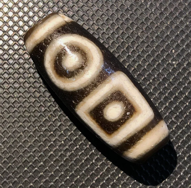 Magic Tibetan Old Agate Double Heaven&Earth 4Eye Totem dZi Bead 14*35mm C2010