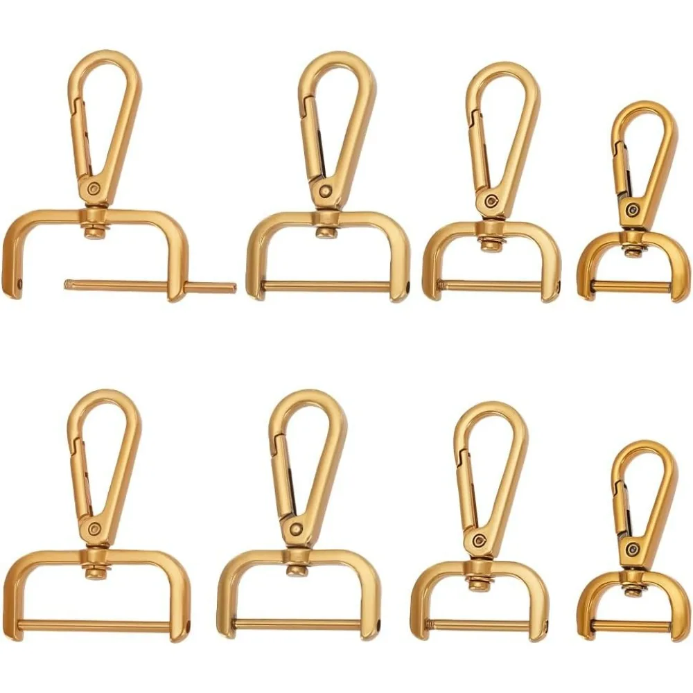 8pcs D-Rings Swivel Snap Hooks 4 Sizes Removable D-Rings Lobster Clasps Replacement Push Gate Snap Hooks for Lanyard Key Rings