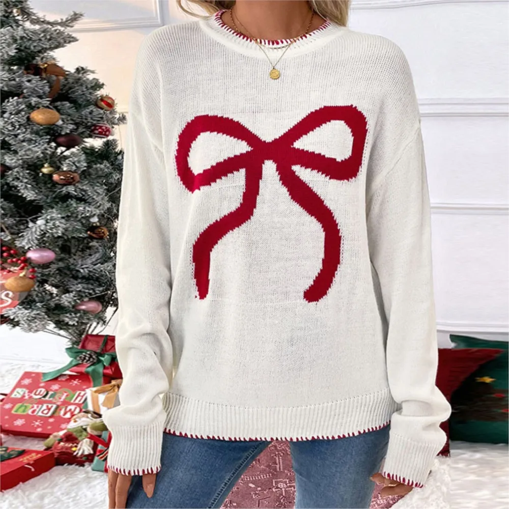 Fashionable Loose Long Sleeved Round Neck Christmas Sweater 2024 Autumn Winter Spring New Fashion Casual T-Shirt Pullover Tops