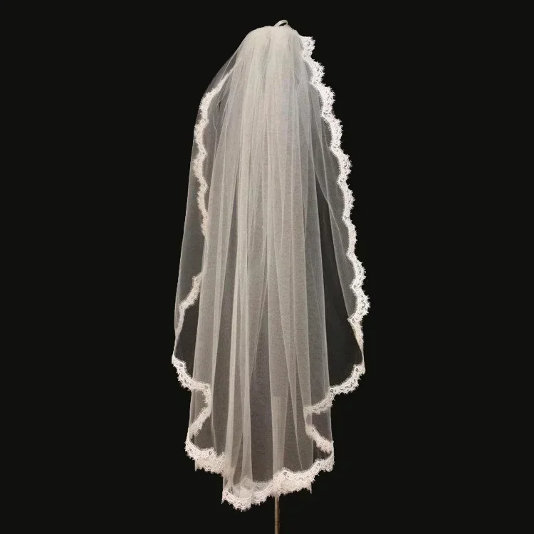 Cheap Lace Edge Short Wedding Veil Appliques Bridal Veils Wedding Accessories Veu de Noiva Longo