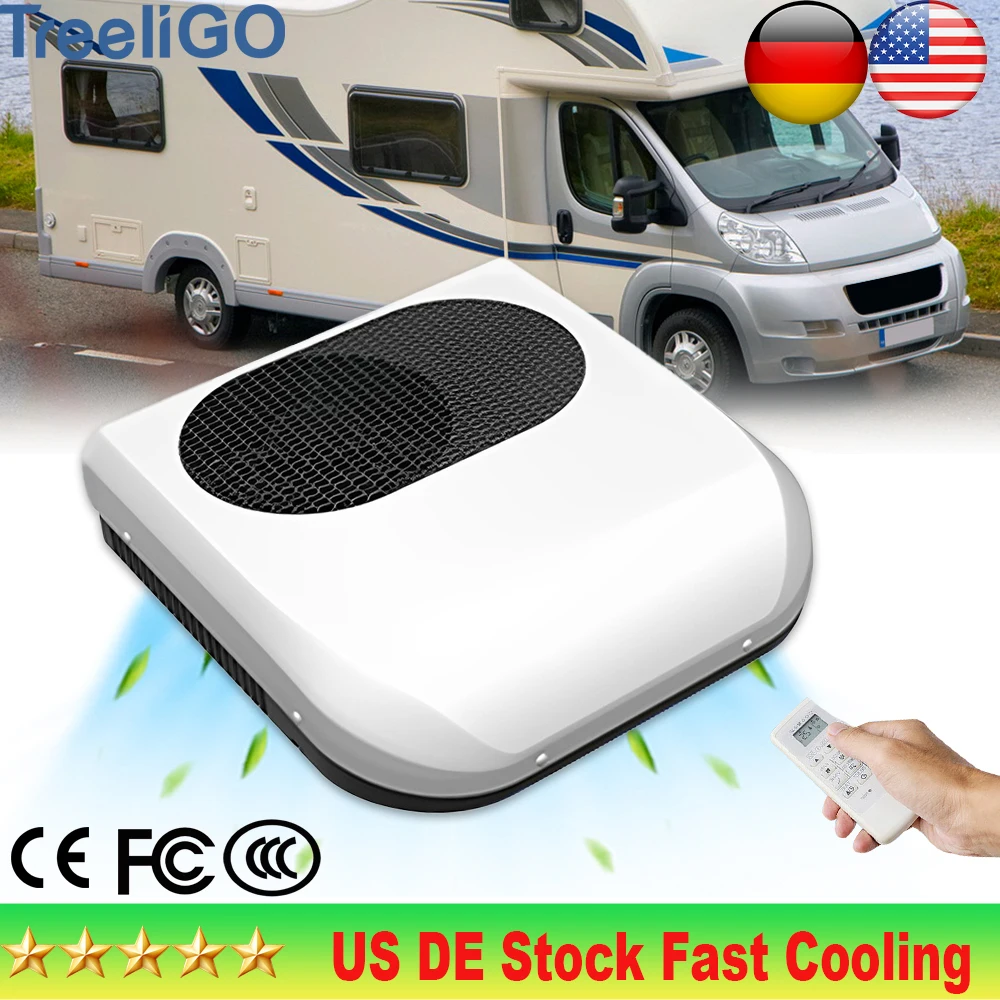 US DE Shippin13500BTU 12V Roof Air Conditioner Electric Cool RV Rooftop Parking AC Unit For Truck Camper Van Caravans Motor home