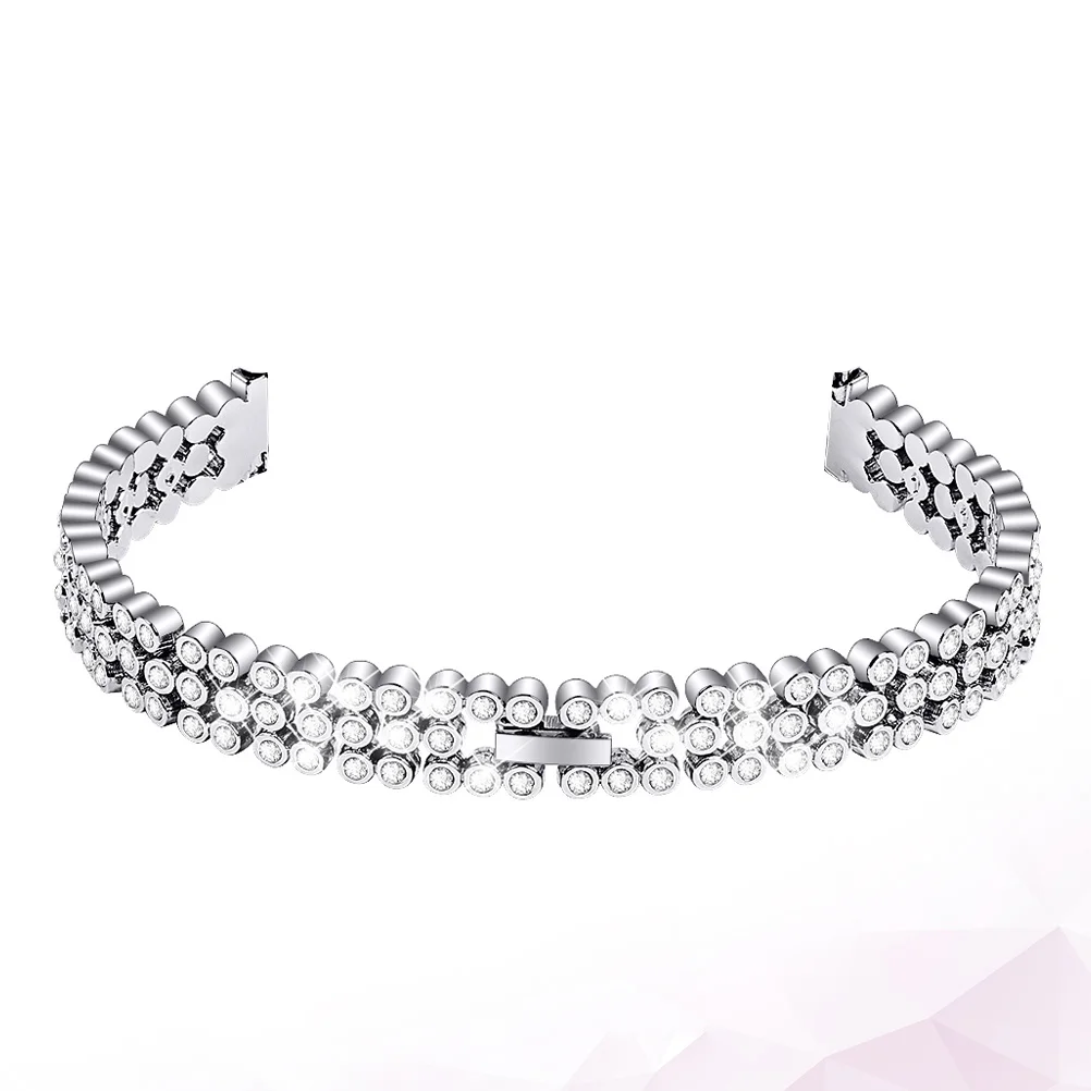 

Metal Rhinestone Watchband Silver Durable Replacement Strap Stainless Steel Bracelet for Women Elegant Sparkling Wristband