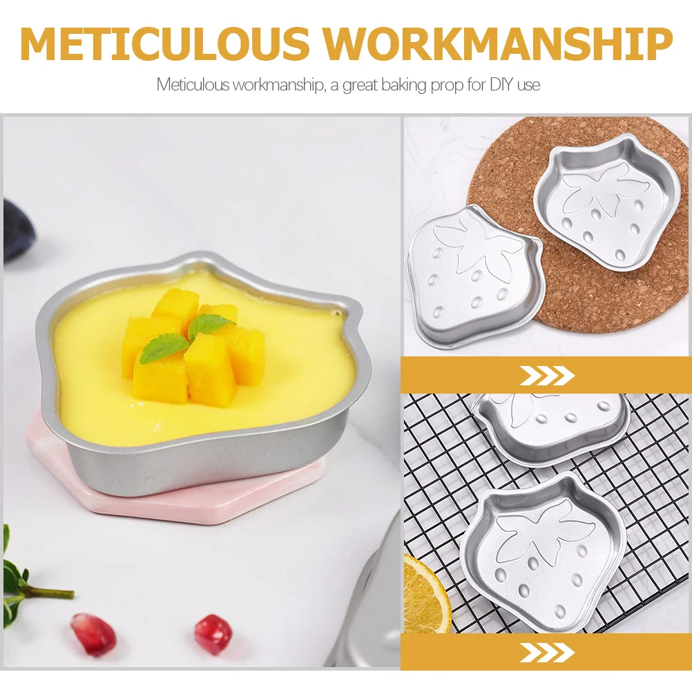

4Pcs Strawberry Shaped Carbon Steel Baking Molds Non-Stick Pudding Jelly Molds for DIY Cake Muffin Egg Tart Jellies