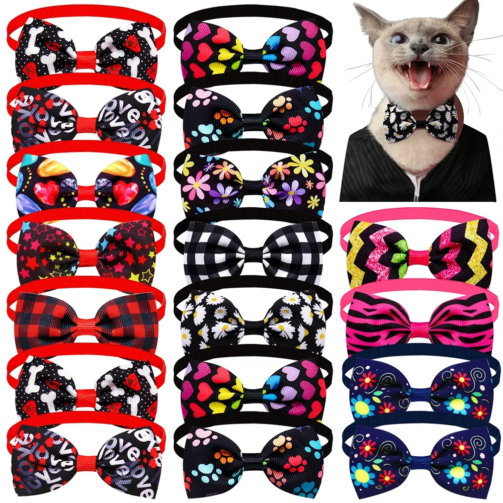 

60ps Plaid Love Dog Bow Tie For Small Dog Cat Bowties /Ties Dogs Pets Grooming Products Dog Grooming Accessories For Small Dogs