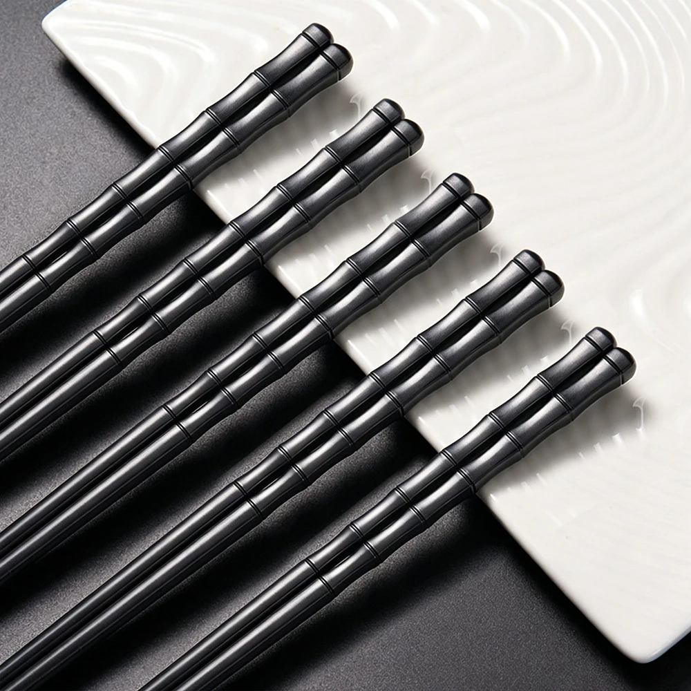 5 Pairs Chinese Chopsticks 9.57inch Black Non-Slip Dishwasher Chopsticks Reusable Food Grade Kitchen Tableware Set