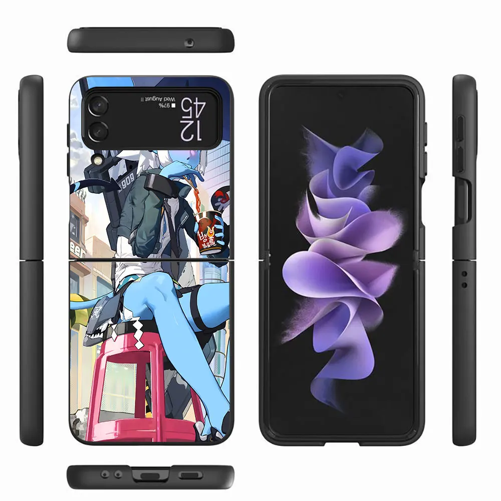 Soijkaku Zenless Zone Zero Case for Samsung Galaxy Z Flip 4 3 5G Hard Black Cell Phone Cover Zflip4 Zflip3 PC Cases Flip4 Flip3