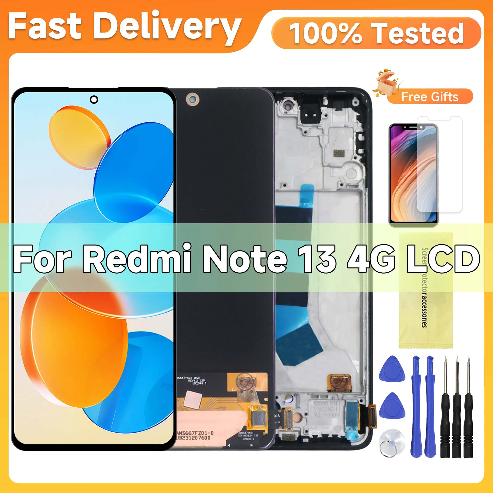 

AMOLED TFT 6.67" Display For Xiaomi Redmi Note 13 4G LCD Display Touch Digitizer Assembly For 23129RAA4G LCD Screen With Frame