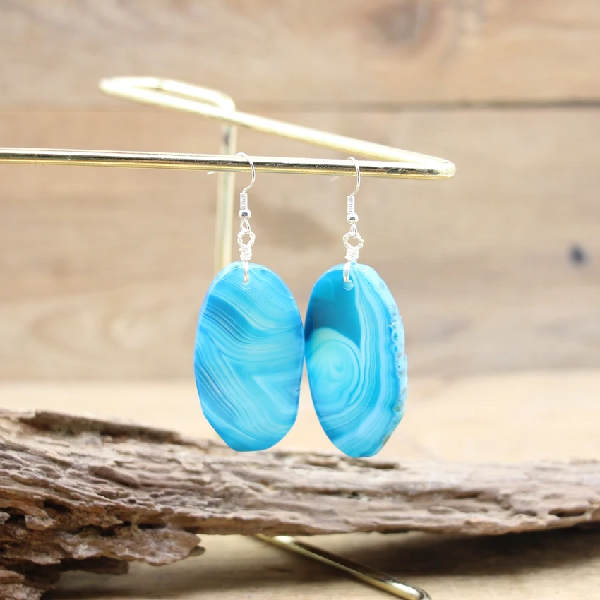 Colourful Agates Slice Hook Earrings Irregular Raw Stone Slab Dangle Reiki Eardrop Women Party Wedding Summer Jewelry QC7020