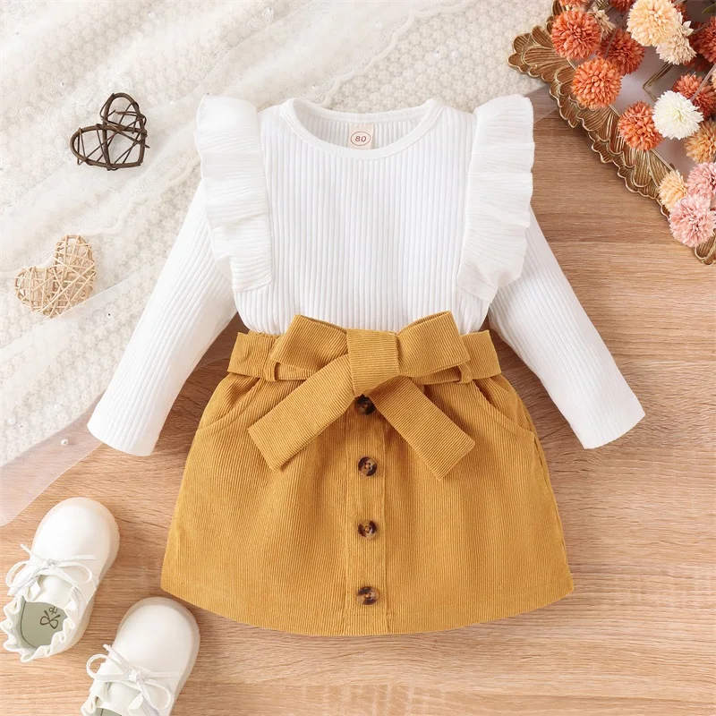 Casual Kids Clothing Sets for Girls Autumn Spring 2024 New Child Long Sleeve White  Knitted Tops Skirt Hat Sets Clothing