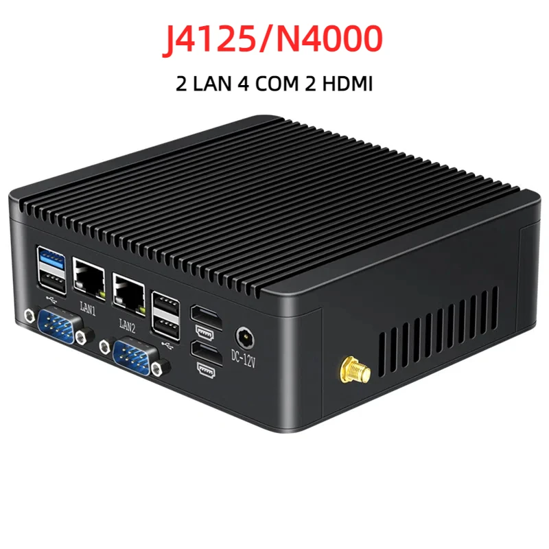 Tolibek Industriële Mini Pc Fanless Celeron J4125 Quad-Core N4000 2 Lan 4 Com Desktop Computer Windows 10 Pro Linux Wifi Minipc