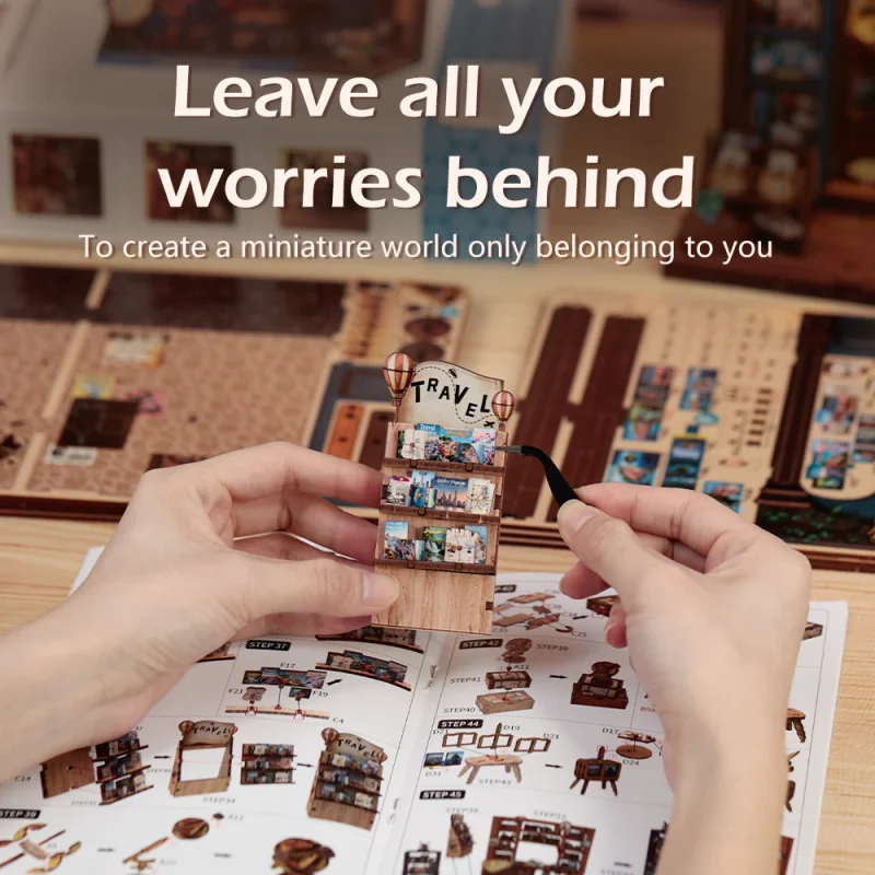 CUTEBEE DIY Booknook Kit Miniature Dollhouse with Light Bookshelf Insert Home Decor Wooden 3D Puzzle for Journey Trace Bookshop