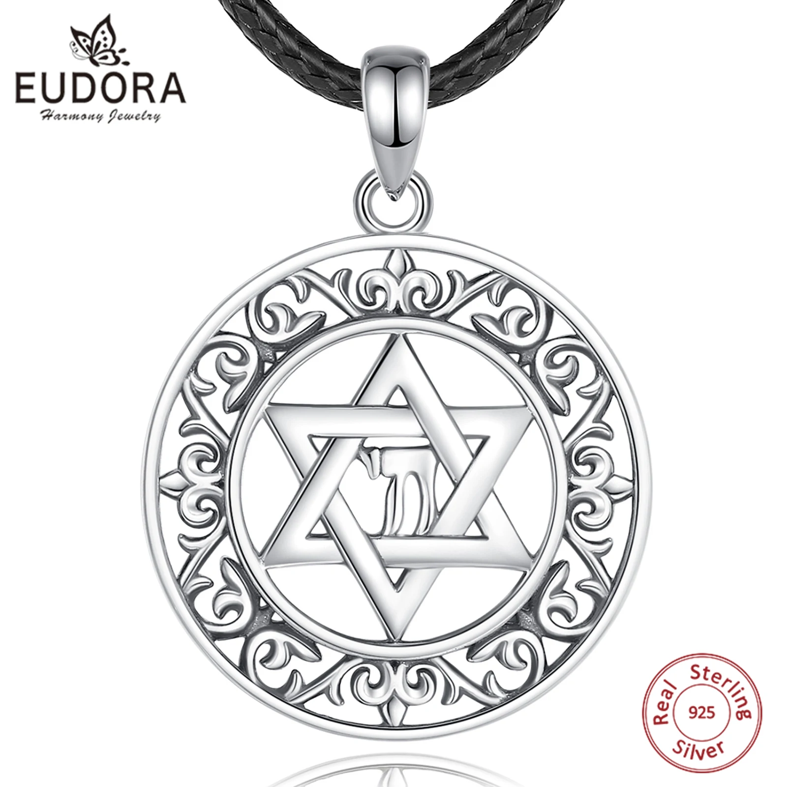 

Eudora 925 Sterling Silver Star of David Pendant for Women Man Vintage Hexagram Amulet YHWH Necklace Religion Jewelry Fine Gift