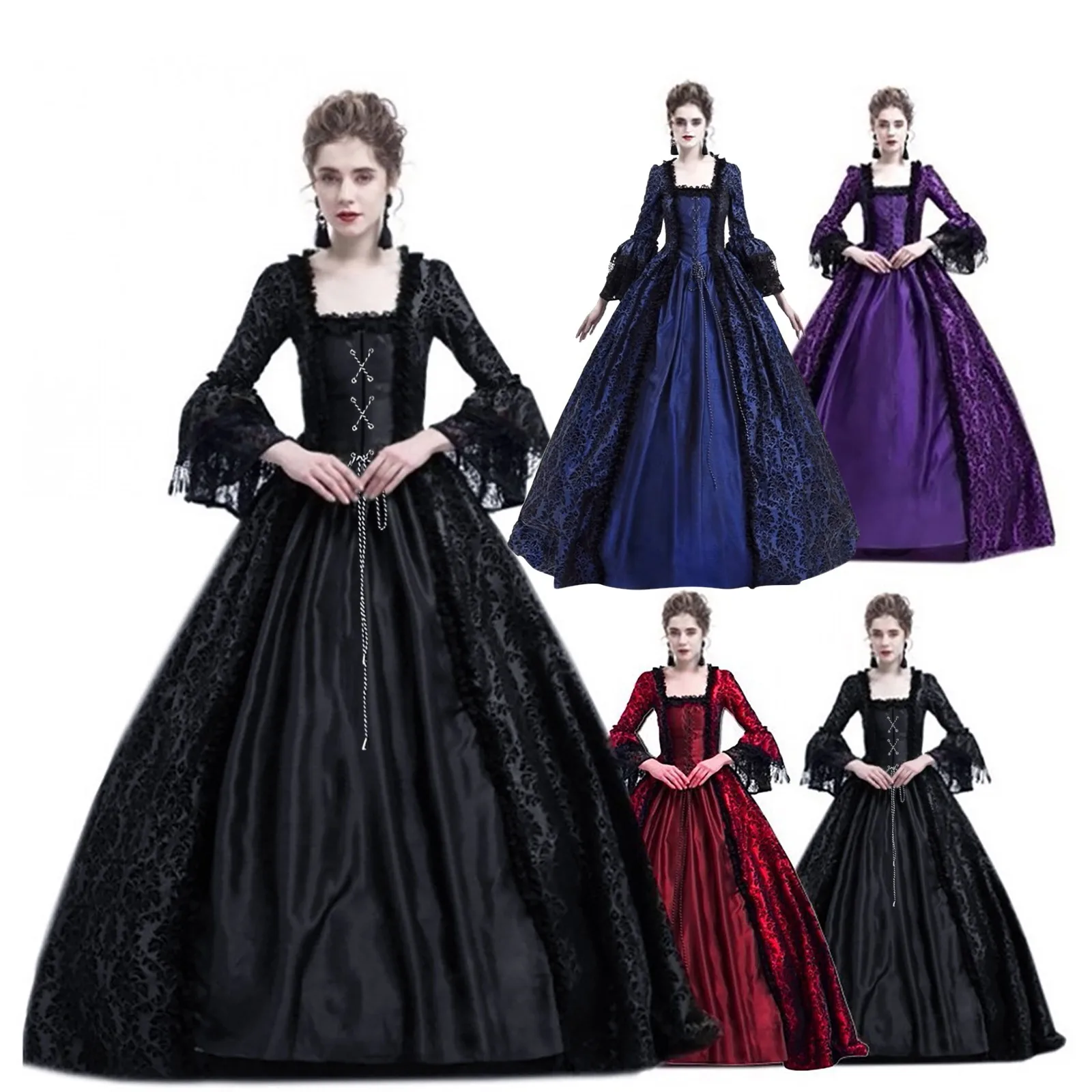 Medieval Renaissance Victorian Ball Dress For Women Masquerade Costume Queen Ball Gowns Luxury Applique Costume