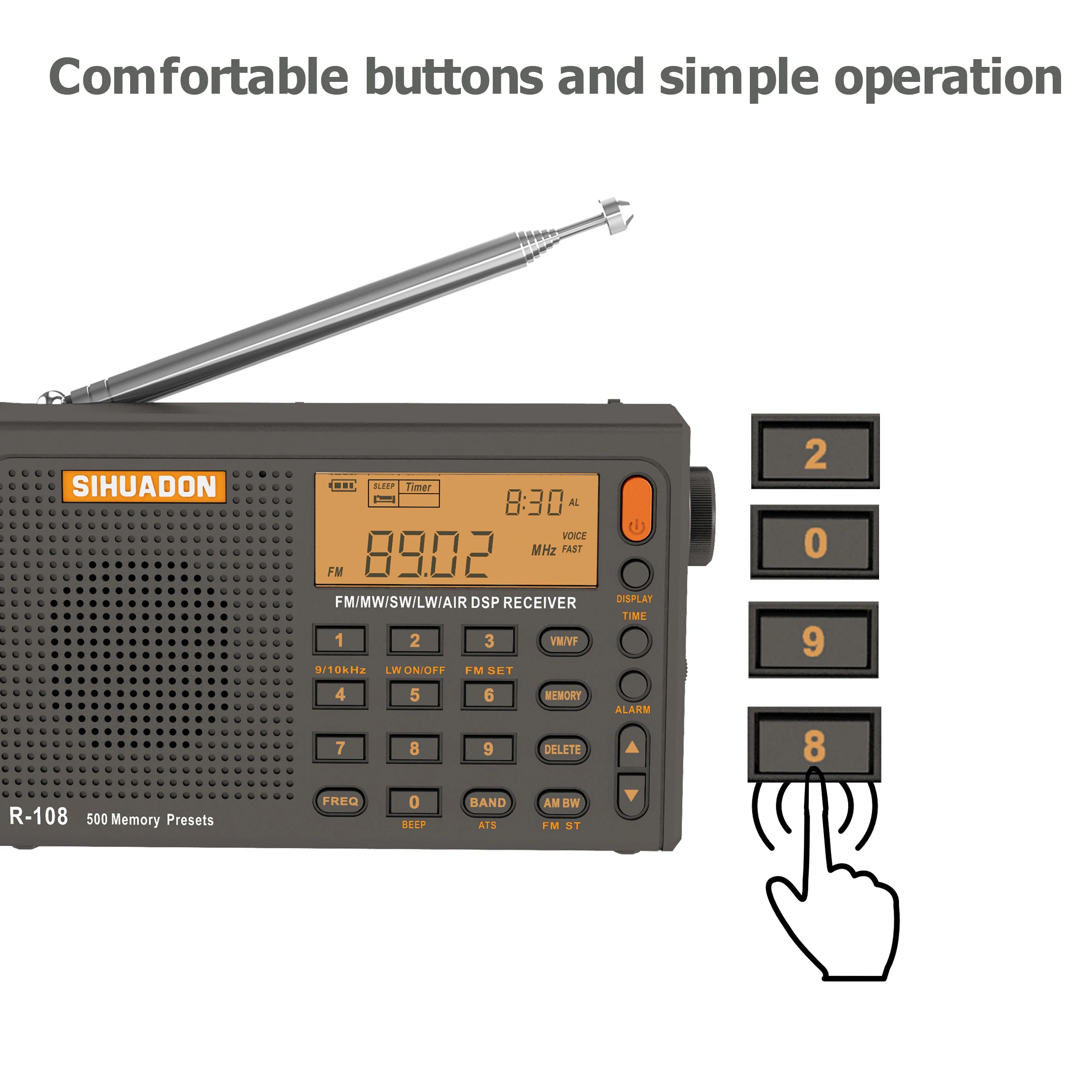 Sihuadon R-108 Digital Portable Radio Stereo FM LW SW MW Full-Band Radio DSP Radio Receiver Multi-Function Rechargeable Radios