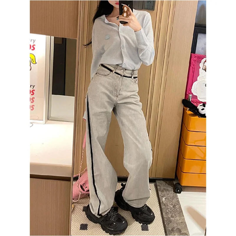 Khaki High Waist Women Jeans Hip-hop Style Fashion Vintage Streetwear Y2K Wide Leg Jean 2024 Female Trouser Baggy Denim Pants