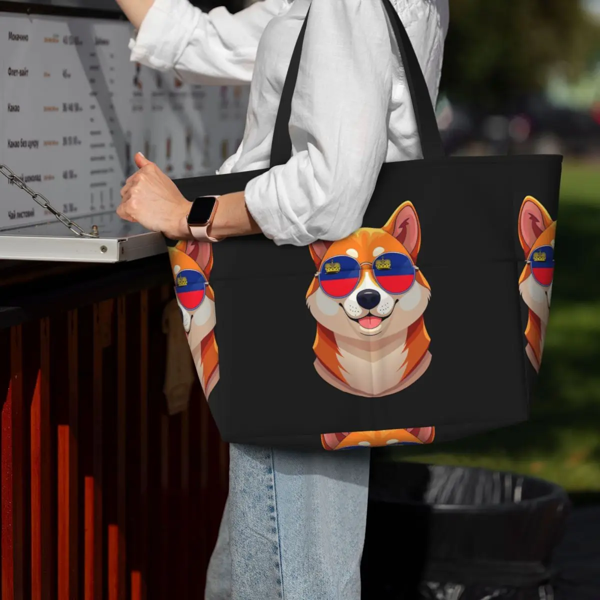 Vintage patriótico shiba inu liechtensteiner bandeira praia sacola esporte ginásio yoga grande sacola feminina saco de viagem saco de fitness