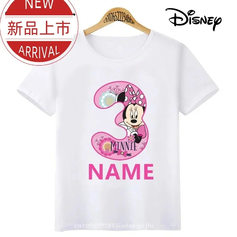 Minnie Mouse Number Bow Graphic T Shirt Kids Clothes 1 2 3 4 5 6 7 8 9 Years Birthday Baby Girls Party T-Shirts Boys Tops