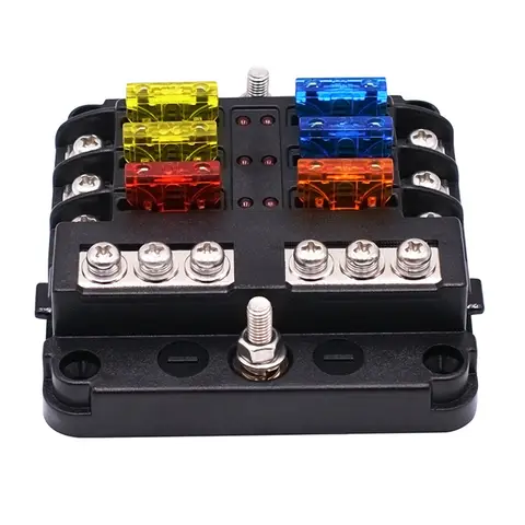 LED 표시기 포함 6 방향 방수 퓨즈 블록, 네거티브 해양 퓨즈 박스 포함, DC 12 V, 24V 자동차 보트 RV 트럭용, 12 회로