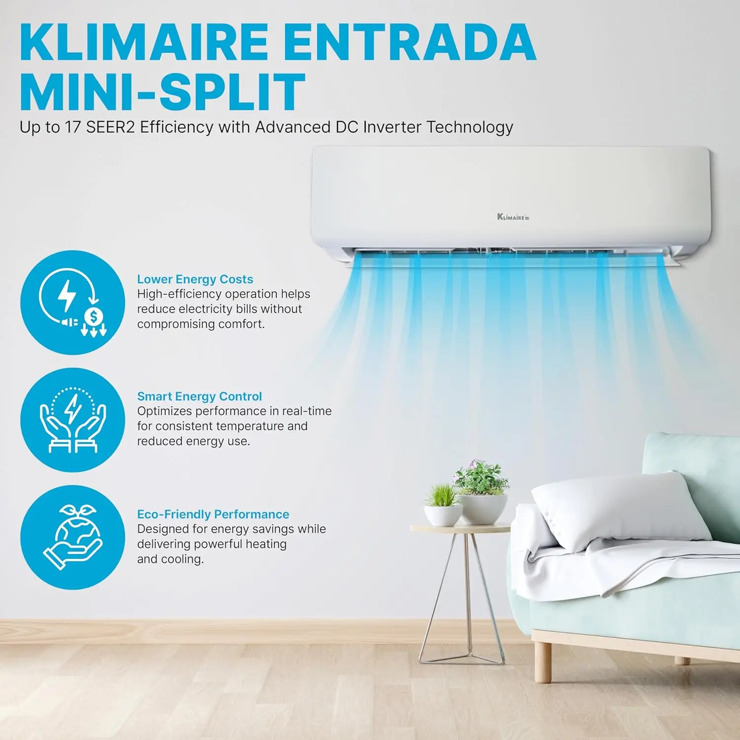 Entrada 24,000 BTU 17 SEER2 Ductless Mini-Split Heat Pump Air Conditioner with 16 Ft. Installation Kit & Wall Bracket -, Custom