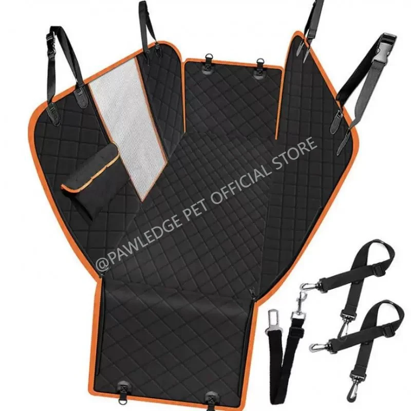 Waterproof Dog Car Seat Cover for Back Seat, Soft Hammock with Mesh Window, Privacy Cover, Storage Pocket and Side Flaps