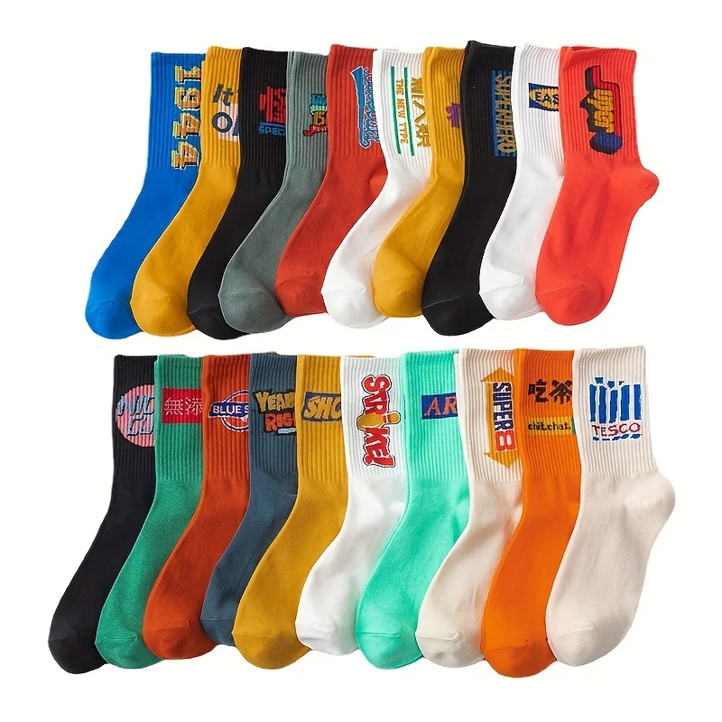 1 pair of neutral  fashionable  and personalized men\'s mid length socks with street sports style letters men socks