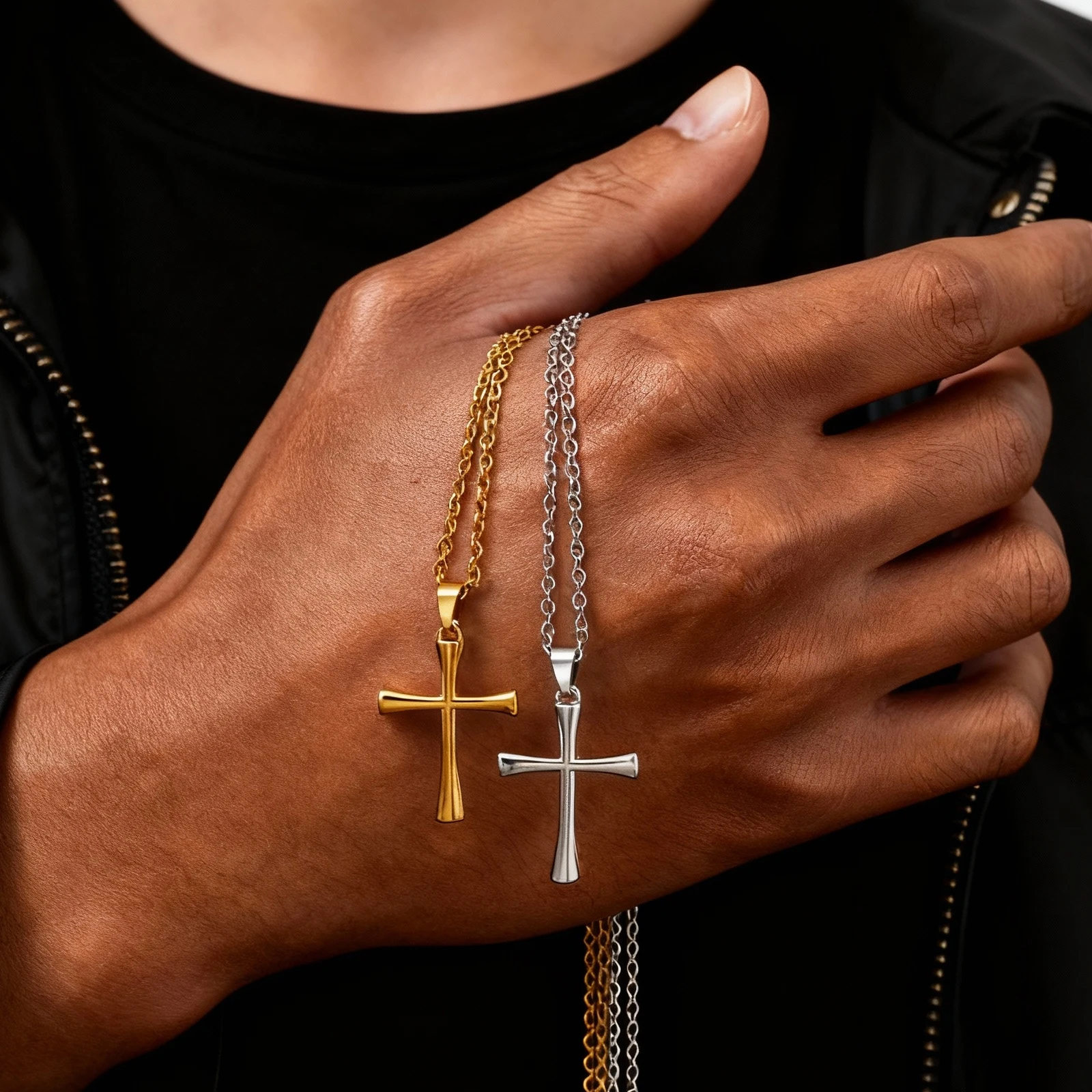 Minimalistische klassische Kreuz-Halskette für Männer und Frauen, Halskette mit Edelstahlkette, modische Unisex-Schmuckgeschenke – Detail 3