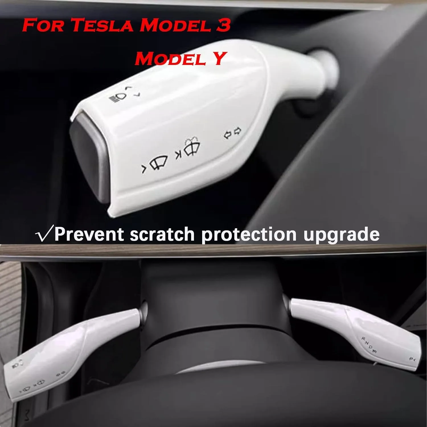 Steering Lever Cover for Tesla Model 3 Model Y, Gear Shift Cover Accessories Gear Lever Decorative Cover for Model 3/Y (White)