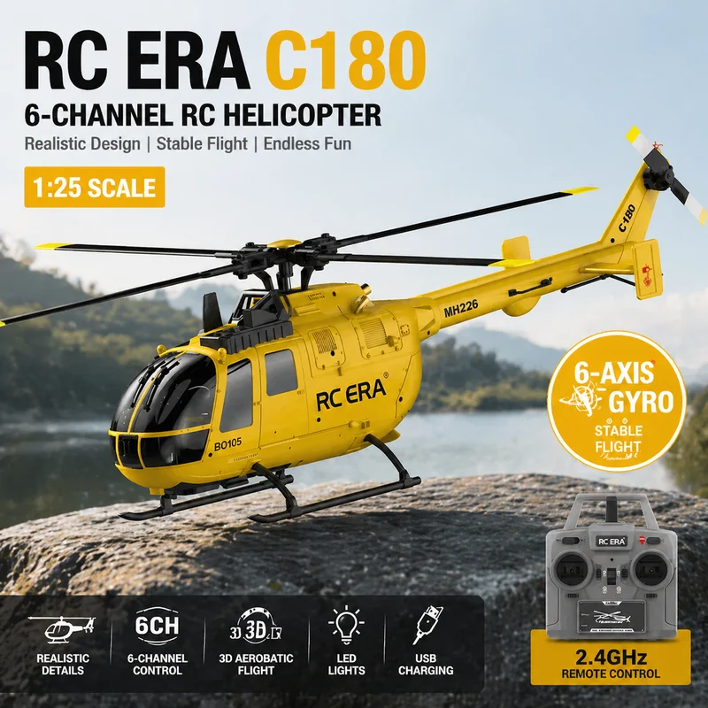 RC ERA C180 BO105 1/25 Scale 6CH Brushless RC Helicopter RTF Optical Flow TOF Altitude Hold 3D Inverted Stunt
