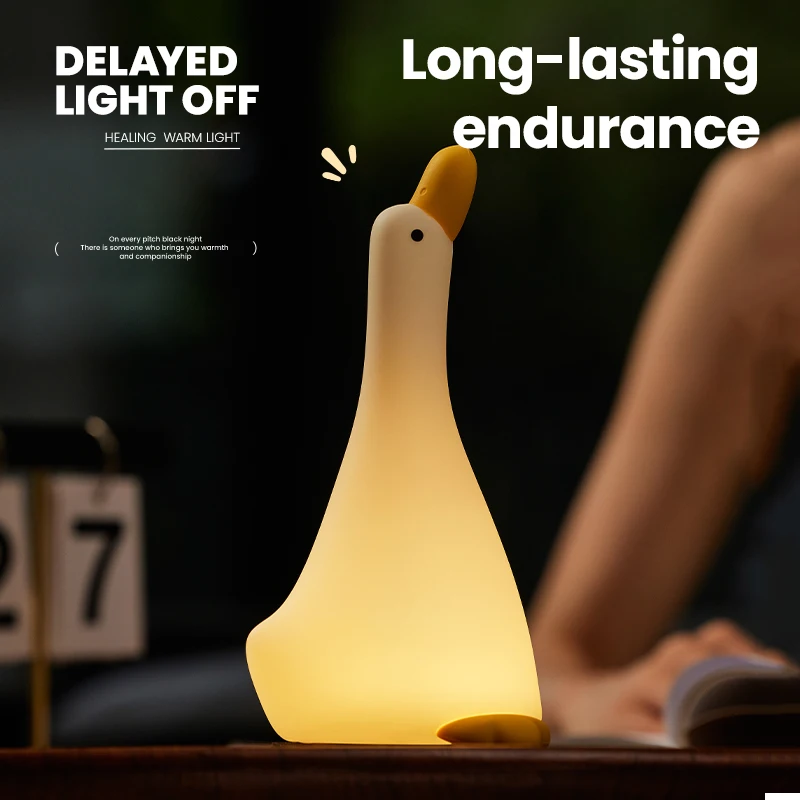 LED Night Light Cute Duck Silicone Lamp USB Rechargeable Timing Bedside Room Decor Nightlight Dimming Touch Lamp For Kids Gifts