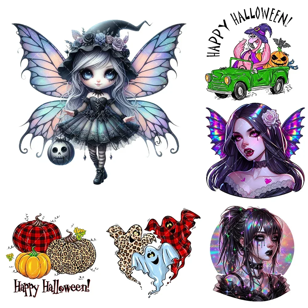 

New Purple Halloween Iron On Heat Transfer Stickers For Clothes DTF Pinted Vinyl Thermal Appliques Washable T-Shirt Decal
