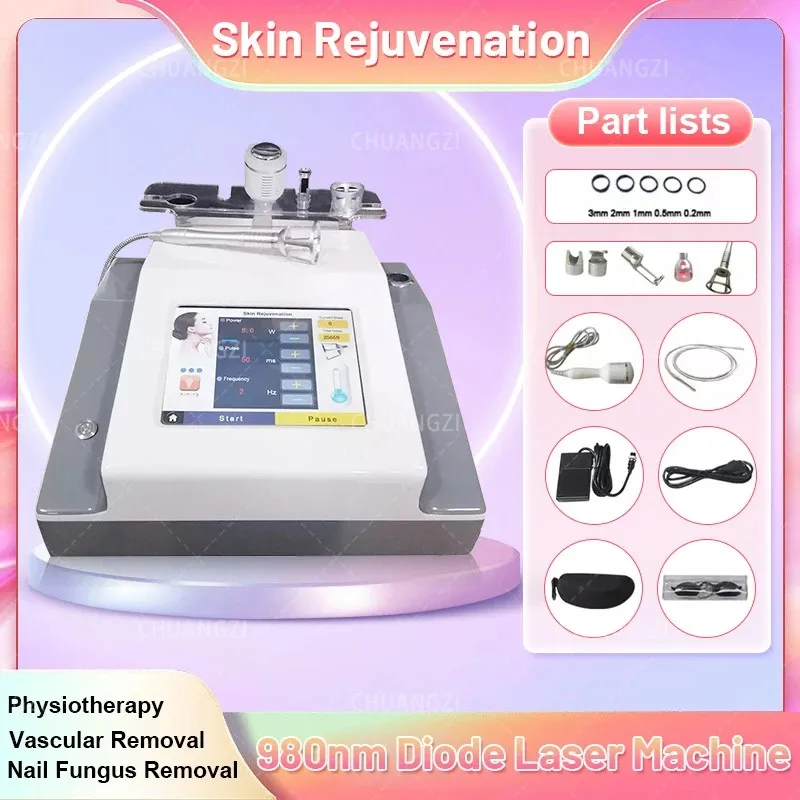 808LaserHair BEST 6 in 1 Diode Laser Vascular Removal Machine Remove Spider Veins 980 Diode Laser Blood Vessels Removal Nail Fun