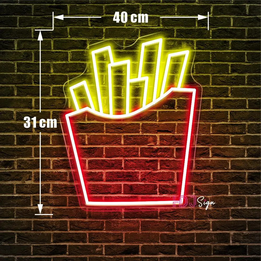 Chips Neon Light Led Lights French Fries Neon Sign For Restaurant Eating House Decor Wall Neon Led Sign Fast Food Shop Cinema