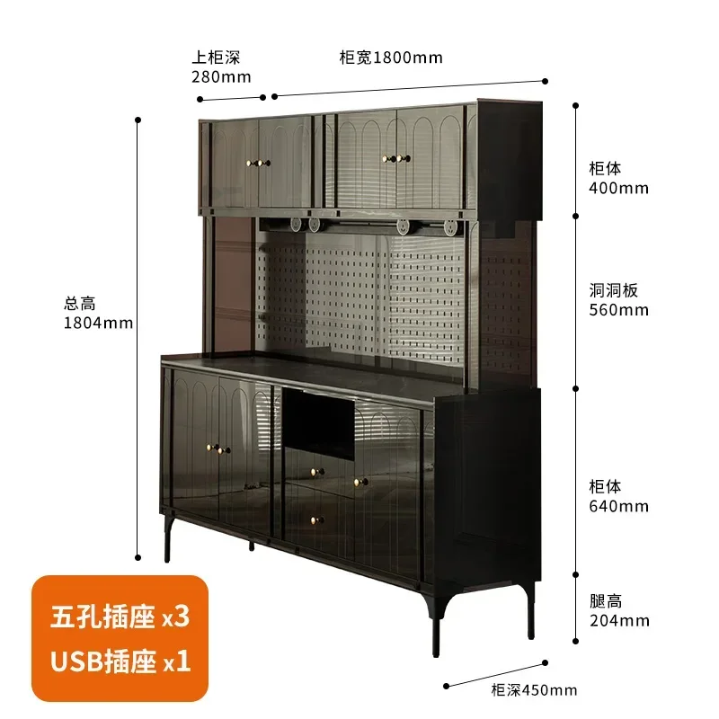 Grey square integrated wall large dining side cabinet acrylic light luxury medium and ancient style storage tea cabinet