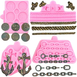 Treasure Coin Anchor Silicone Molds Rope Chain Cake Border Fondant Mold Cake Decorating Tools Cupcake Candy Chocolate Moulds